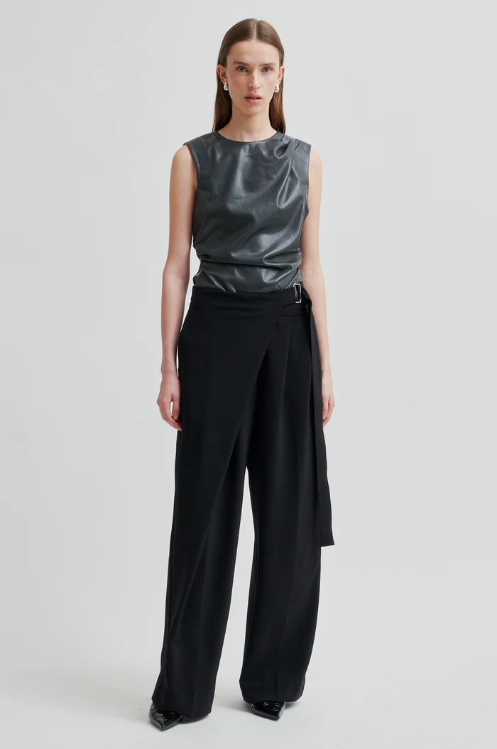 SECOND FEMALE, FIQUE WRAP TROUSERS BLACK