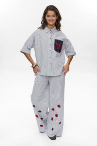 NÜMPH, TILLIE SS SHIRT STRIPE BLUE