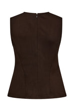 Indlæs billede til gallerivisning TAKTIL, LILY LEATHER DRAPE TOP, ESPRESSO BROWN