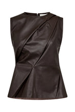 Indlæs billede til gallerivisning TAKTIL, LILY LEATHER DRAPE TOP, ESPRESSO BROWN