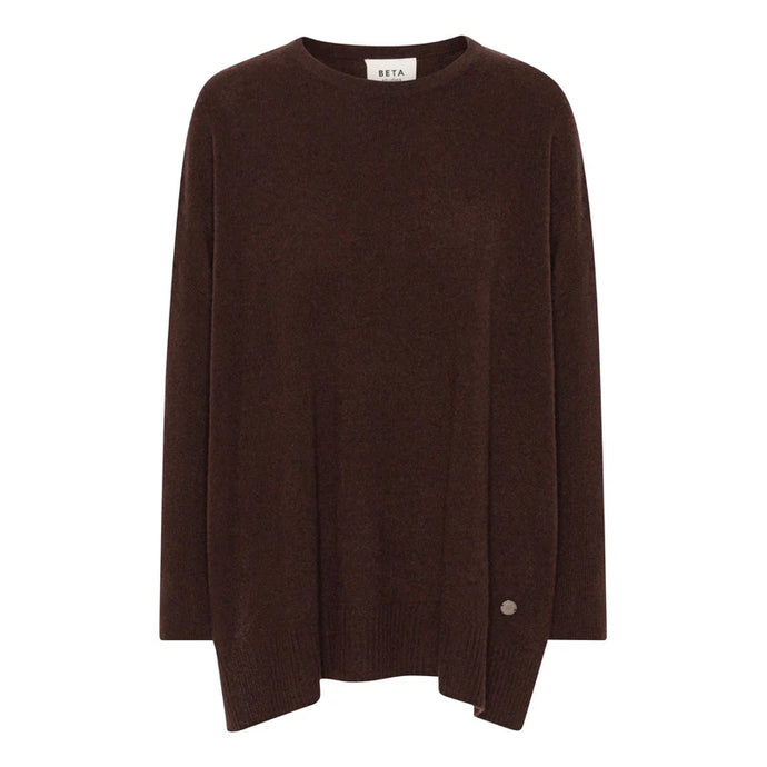 BETA, BERTA OVERSIZE O-NECK COFFE BROWN