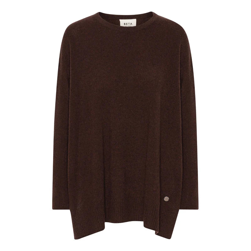 BETA, BERTA OVERSIZE O-NECK COFFE BROWN