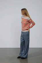 Indlæs billede til gallerivisning BETA studios, BIBI STRIPED O-NECK - SAND MELANGE/POPPY ORANGE
