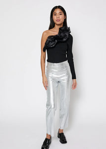 NORR CELIA SILVER LEATHER PANTS