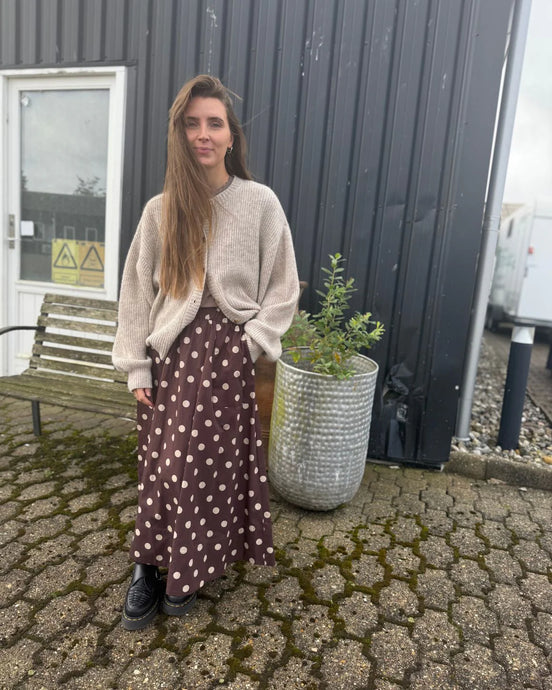 LA ROUGE, VILMA DOT SKIRT - DARK BROWN/SAND