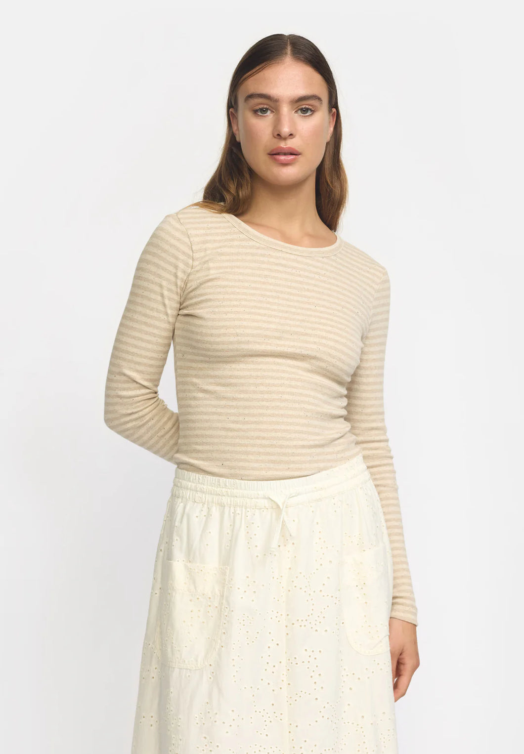 ESME, BLOOM STRIPE LS T-SHIRT BUTTERCREAM