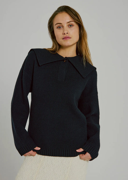NOOR, FEA SAILOR KNIT TOP BLACK