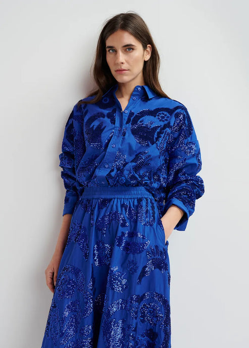 ESSENTIEL ANTWERP, GLORIA SEQUIN SHIRT BLUE