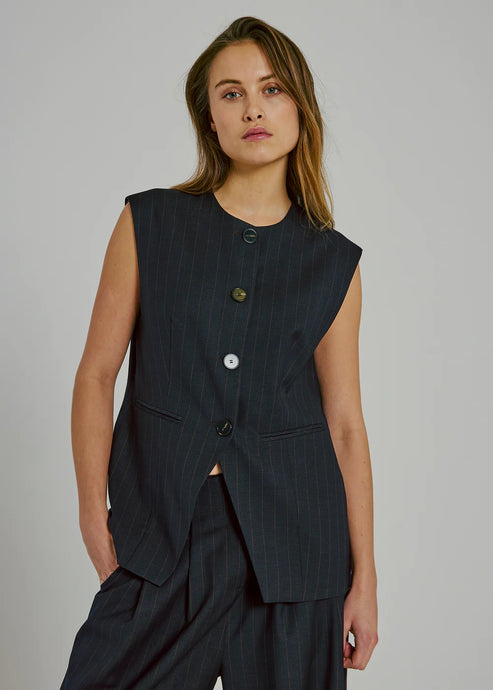 NORR, KANDRIA WAISTCOAT BROWN PINSTRIPE
