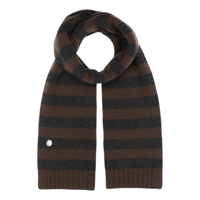 BETA, LAREEN STRIPED SCARF BROWN/GREY