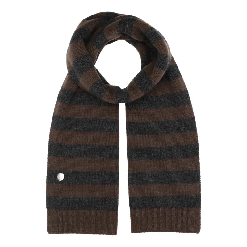 BETA, LAREEN STRIPED SCARF BROWN/GREY