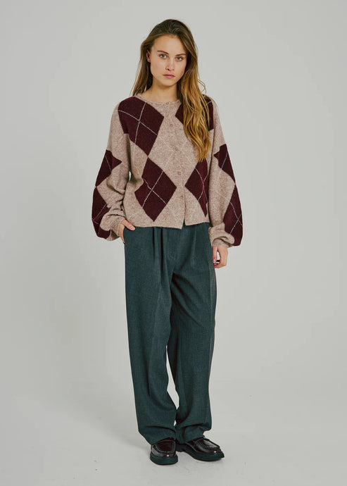 NOOR, LOGAN KNIT CARDIGAN BORDEAUX