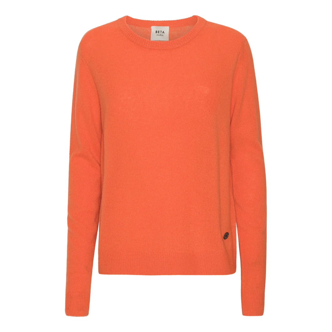 BETA studios, O-NECK BASIC CASHMERE - POPPY ORANGE