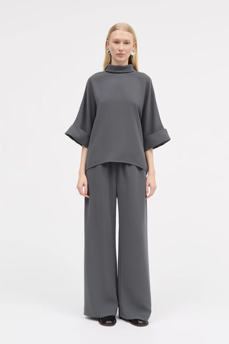 MARK TAN, BAILEE CREPE BLOUSE ANTHRACITE