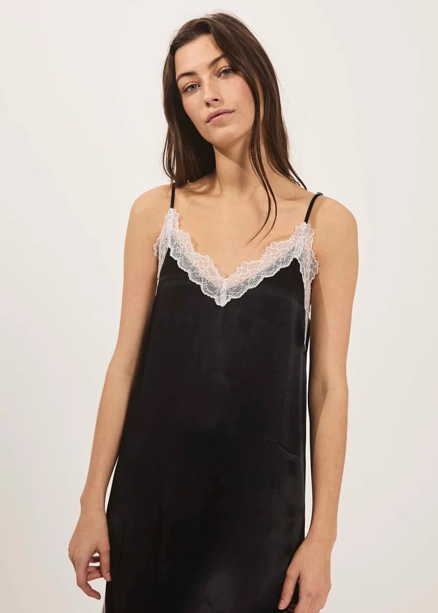 NORR, PORTIA LACE SLIP DRESS BLACK
