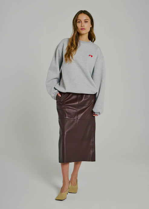 NOOR, SHELBY MIDI LEATHER SKIRT BORDEAUX