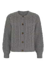 Indlæs billede til gallerivisning ANNE MI, DAHLIA CABLE KNIT CARDIGAN GREY